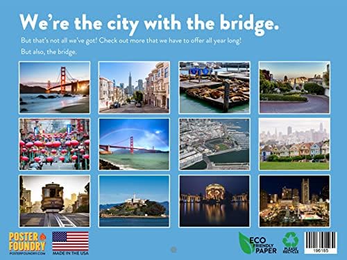 לוח השנה של סן פרנסיסקו 2023 יומנים תלויים בקיר חודשי קליפורניה נסיעות שער זהב גשר גשר אזור מתכנן גדול