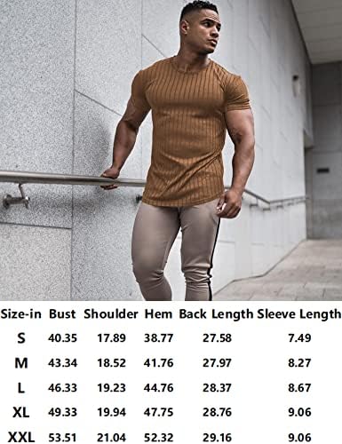 חולצות T של שרירי גברים של Urru מתיחות שרוול קצר פיתוח גוף אימון מזדמן חולצות טי רזה