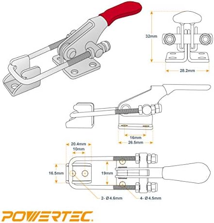 PowerTec 20310 תפס -פעולה מהדק Toggle 323 W/ BOLD U BOLLED - 400 קילוגרם קיבולת אחזקה, 1PK