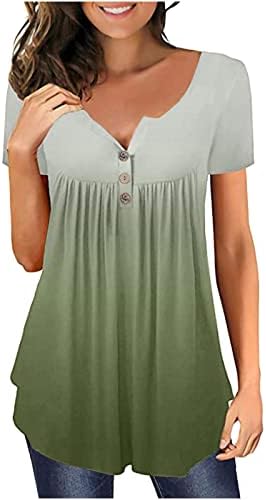 צמרות טוניקה לנשים נ 'צוואר שרוול קצר חולצת הדפסה פרחונית חולצות שרוול קצר בוטון כלפי מעלה חולצות סגולות