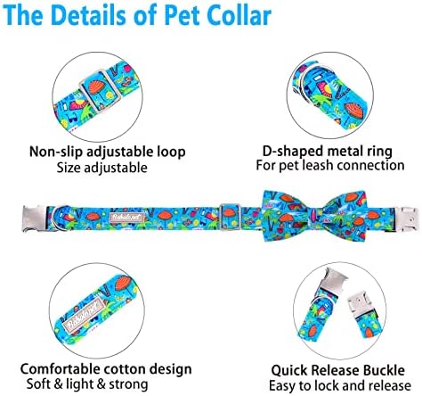 צווארון כלבים של Babole Pet עם עניבת פרפר, צווארון כלבים של חוף כותנה עם אבזם מתכת בטיחותית צווארוני גור מתכווננים