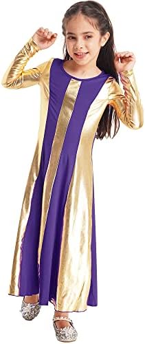 שמלת ריקוד משבחים זהב זהב זהב של Kvysinly של הילדה שמלת ריקוד זהב אורך מלא שמלה ארוכה חצאית טוניקה סגידה