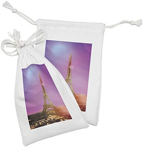 Ambesonne Eiffel Tower Tower Set Set Set of 2, Parmaous Paris ציון דרך עם נוף עירוני מתחת לשמיים