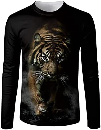 חייל BEUU חולצות שרוול ארוך לחולצות לגברים, אריה תלת מימד הדפס זאב אימון כושר טיולים טיולים אתלטיקה
