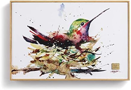 Demdaco Dean Crouser Hummingbird בצבעי מים קן 12 x 8 עץ ובד קיר דקורטיבי לוח אמנות