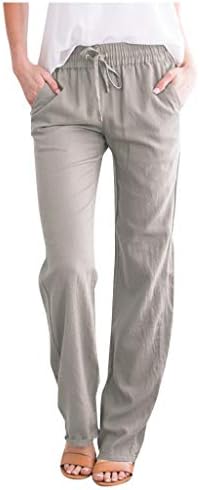 מכנסי פשתן ישרים של Meymia המותניים ונשים ארוכות מכנסי כותנה אלסטיים מזדמנים