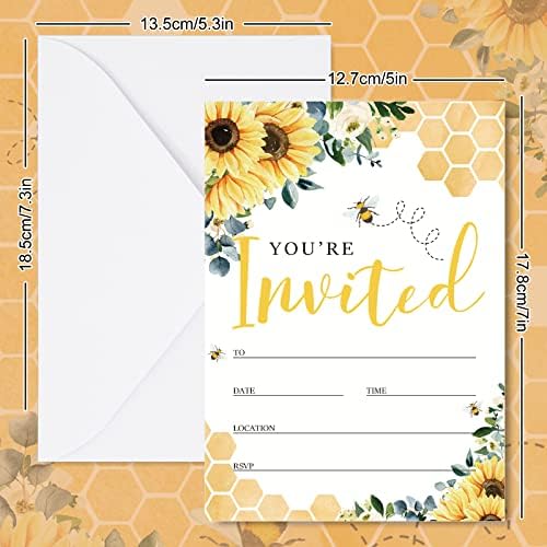 AndyDesign חמניות חמניות הזמנות למסיבת דבורים עם מעטפות מדבקות כרטיסי הזמנה של פרחי קיץ צבעי קיץ לחתונה למקלחת