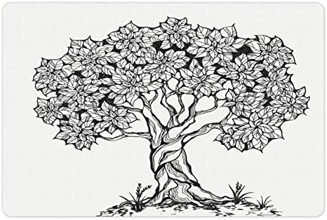 מחצלת חיות מחמד טבעית למזון ומים, נושא עץ החיים עם ענפי עלים אמא אדמה שורשים צמיחת מהות יצירות אמנות,