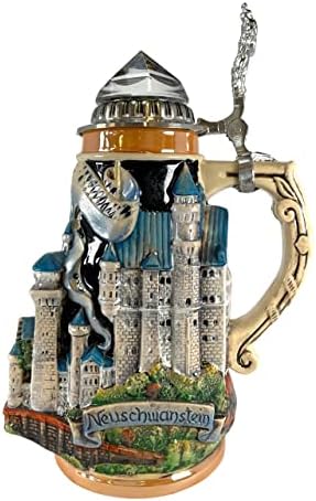 Pinnacle Peak Trading Company 3d Neuschwanstein Castle Bavaria עם מכסה קריסטל Le le German Beer Stein