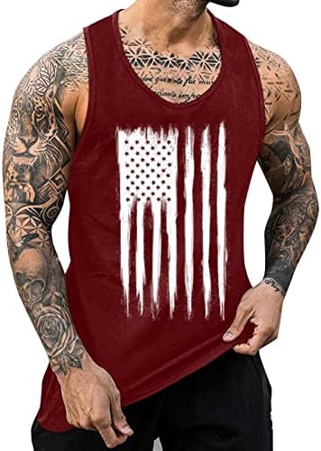 חולצות טריקו לגברים גנריים אפוד אפוד חולצת דגל אמריקאית כושר כושר כושר חליפת כושר ללא שרוולים כדורסל
