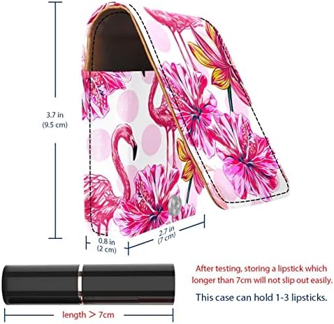 עור גלוס שפתון ארגונית עם מראה, מיני שפתון מחזיק תיק, סגול פלמינגו בעלי החיים פרח צמח דפוס