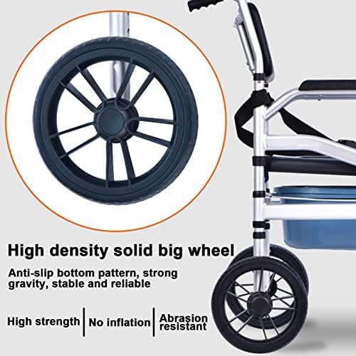 מקלחת כיסא עם גלגלים אלומיניום סגסוגת 4 ב 1 מתקפל גובה מתכוונן מקלחת כיסא גלגלים, חסון מתגלגל מקלחת כיסא