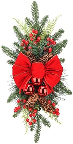XYFW 24 אינץ 'מלאכותי של זר דמעה של חג המולד, חוץ חג המולד חיצוני, זר חג מולד עם פירות יער אדומים