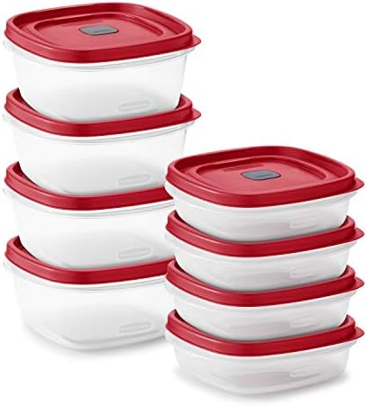 גומי 16-חתיכה מזון אחסון מכולות עם מכסים פתחי קיטור, מיקרוגל ומדיח כלים בטוח, אדום & מגבר; קל למצוא מכסים 5-כוס