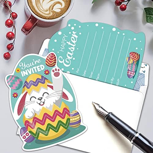 RZHV 15 חבילה ארנב פסחא וביצים בצורת מילוי בצורת כרטיסי הזמנות עם מעטפות לבנות מבוגרים, מצחיק אביב מסיבת פסחא