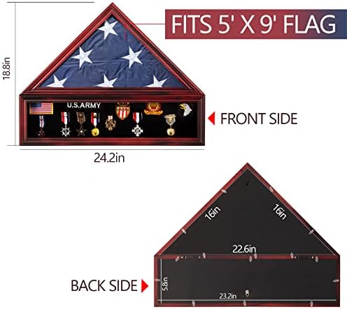 Tieeqe ארגז צל צבאי גדול עץ מוצק קבורת דגל קבורה מארז לתצוגת דגל ותיק אמריקני מתאים ללינה מקופלת 5'x9.5