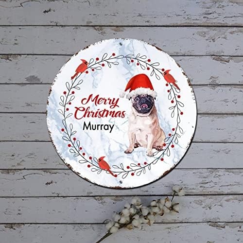 עגול חג המולד שלט פח כלב בכובע קרדינלים זר עגול מתכת עגול פח שלט פח באפלו בדוק את עיצוב חג המולד