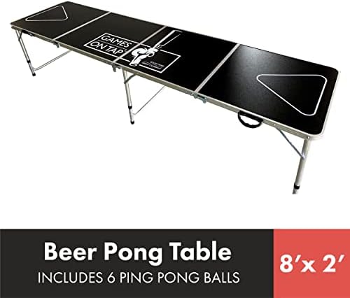 משחקים על שולחן פונג בירה ברז, נייד ומתקפל בגובה 8 רגל, מתכוונן, שחור, אידיאלי למסיבות דלתות המכללות,
