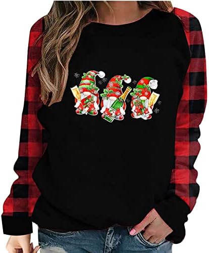 חולצת טריקו של CJHdym לנשים אופנה 2022 משובץ חג המולד סוודר מודפס שרוולים ארוכים
