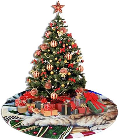 LVESHOP חג שמח חתלתול מקסים חצאית עץ חג המולד יוקרה עגול מקורה מחצלת חיצונית כפרי חג המולד עץ קישוטי