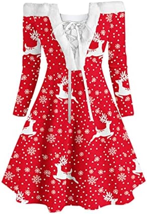 שמלות חג מולד לנשים שרוול ארוך שרוול מזדמן מסיבת קוקטיילים חג המולד חג המולד שמלת מסיבה אלגנטית לנשים