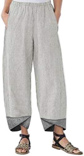 מכנסי קינגסינר קפרי לנשים פלוס פשתן כותנה בגודל מכנסיים מחודדים מחודדים מכנסיים מותניים אלסטיים