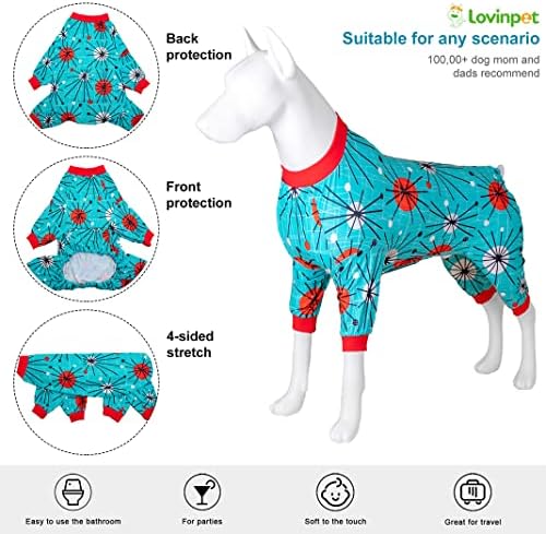 Lovinpet XL פיג'מות לחיות מחמד - אנטי ללקות וחרדה מרגיעה חולצת כלבים, בד נמתח קל משקל, הדפס אטומי