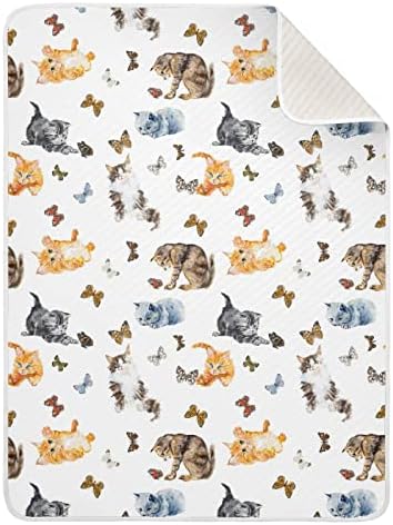 חתולי שמיכה חוטפים Buiierflies מנגנים שמיכת כותנה לתינוקות, מקבלת שמיכה, שמיכה רכה קלה משקל לעריסה,