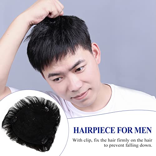 שיער טבעי פאה עבור גברים, שיער טבעי פאות בלתי נראה זכר קירח תיקון חלק החלפת פאה קליפ פאה פאה ללבוש יומיומי, שחור