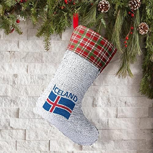 דגל איסלנד נצנץ חג המולד גרבי חג מגרש קירות מקיץ לקישוטים לתלייה למסיבת חג עצים חג המולד