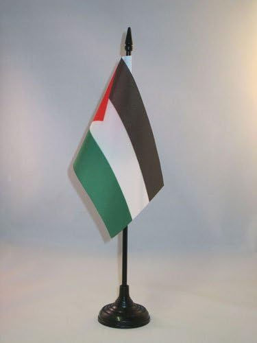 דגל AZ דגל פלסטין דגל 4 '' x 6 '' - דגל שולחן פלסטיני 15 x 10 סמ - מקל פלסטיק שחור ובסיס