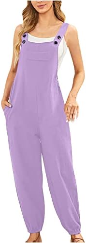כפתור רגיל לנשים שורשיות סרבל סרבלים סרבלים ללא שרוולים קיץ מכנסיים ארוכים רופפים עם כיסים לעבודה