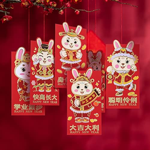 24 יחידות חדש שנה אדום מעטפה 2023 גלגל המזלות ארנב מזל כסף מעטפות סיני אדום כיסים הונג באו מזל כסף מעטפות