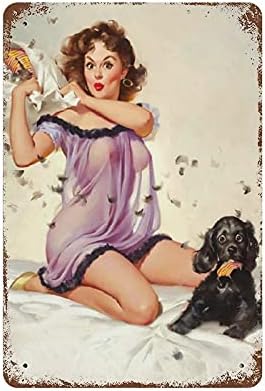 רטרו פין עד ילדה 1950 סקסי הלבשה תחתונה אישה וכלב ציור קיר פוסטר בציר מתכת להקת פח שלטי מוסך