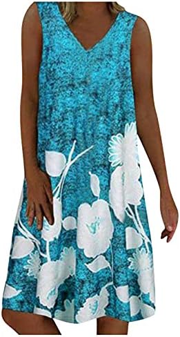 שמלת אונליין קיץ לנשים בוהמיה מזדמן הדפס פרחוני ללא שרוולים עם צווארון רופף שמלת חוף מידי