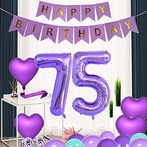 קישוטי מסיבת יום הולדת 75 סגול מספקת נושא סגול