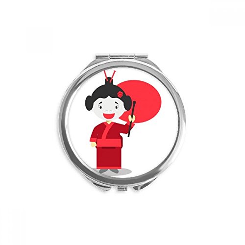לבן אדום יפן קריקטורה יד קומפקטי מראה עגול נייד כיס זכוכית