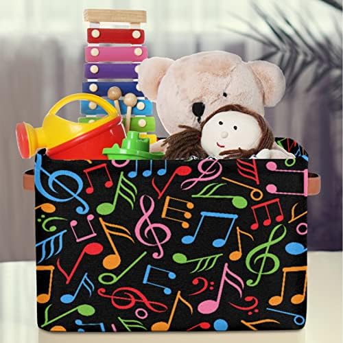 צבעוני מוסיקה הערה מלבן אחסון סל עם ידיות מתקפל בד כביסה סל אחסון קוביות עבור צעצועים ארגונית, ארון,