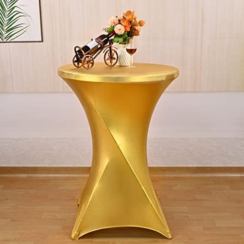 4 חבילת סטרץ קוקטייל למתוח פינות מרובעות מפת שולחן, 32 איקס 43& 34; כיסוי שולחן קוקטייל ספנדקס זהב מתכתי,