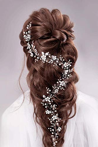 חתונה פרח ארוך גפן כלה בגימור עם פרל נשים בעבודת יד מסיבת תכשיטי ילדה של ארוך שיער כיסוי ראש