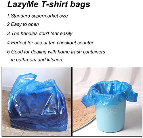 שקיות חולצת טריקו של Lazyme תיקי מכולת מפלסטיק עם ידיות שקיות קניות בשקיות מסעדות בתפזורת, גודל סופרמרקט רגיל,