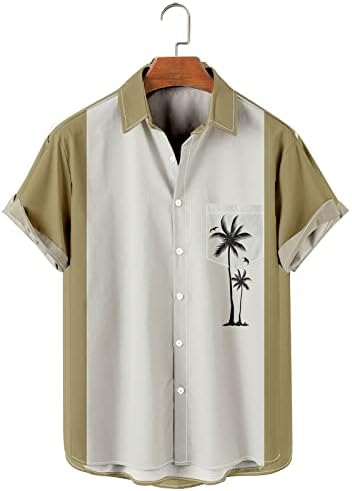 חולצות הוואי לחולצת טריקו בסגנון טרופי יחיד של גברים חולצות כפתור מזדמן חולצה עם שרוול קצר עם כיסים