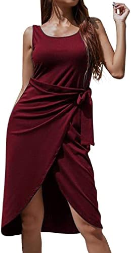 שמלת מקסי שרוול ארוך לנשים נשים 2023 שמלות טנק ללא שרוולים קיץ צוואר צוות דק בכושר קצר נשים מידי