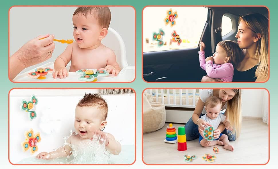 3 יחידות יניקה כוס ספינר צעצוע עבור תינוק עם חזק יניקה כוסות, סביבון תינוק צעצועי 6-12-18 חודשים, יניקה צעצועי