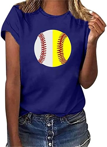 צמרות קיץ בייסבול לנשים 2023 הדפס גרפי בייסבול שרוולים קצרים חולצות טוניקות צווארון קז'ואלי