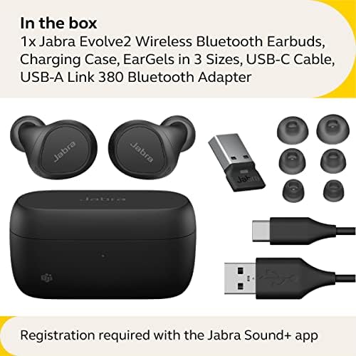 Jabra evolve2 אוזניות אלחוטיות אמיתיות - אוזניות Bluetooth באוזן עם ביטול רעש פעיל וטכנולוגיית קולי רב -מיקרת