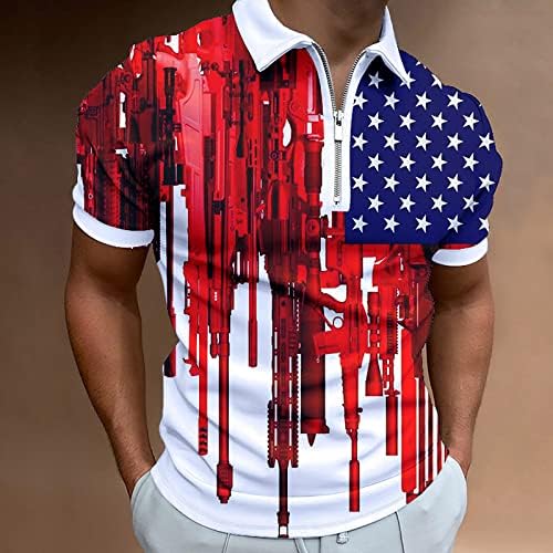 חולצת כפתור ארוכה למטה חולצה דגל אמריקאי של גברים אמריקאים לגברים 4 ביולי שרירים פנו צווארון צווארון צווארון