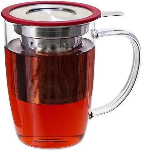 ספל תה זכוכית 16 אונקיות עם אינפוזיה ומכסה, אדום