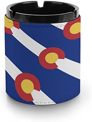 מאפרה עור דגל קולורדו מגש אפר סיגריות עגול מחזיק אפר נייד לקישוט המשרד הביתי