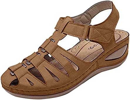 סנדלים לנשים בקיץ רצועת קרסול בצבע אחיד מזדמן רצועת אצבעות סגורות חיצוניות חלולות עקב טריז נעליים
